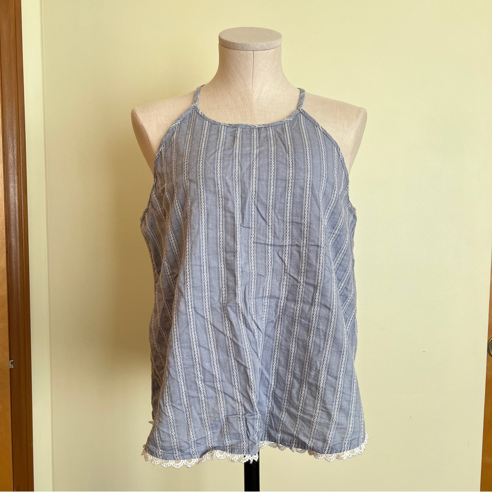 Paper Crane Blue and White Striped Tank Top Size Large